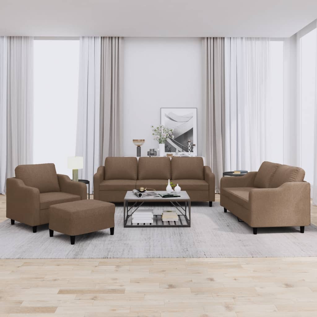 4-delige Loungeset met kussens stof bruin – afbeelding 1