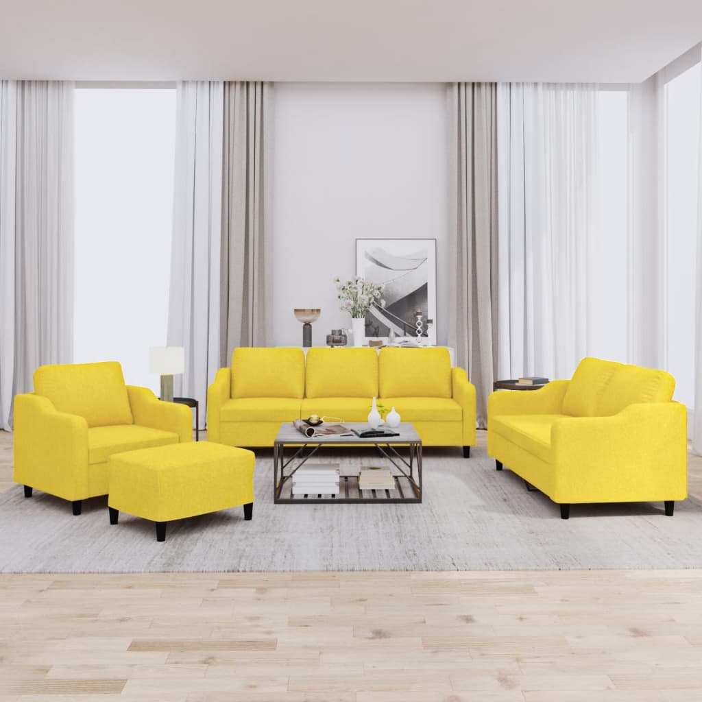 4-delige Loungeset met kussens stof lichtgeel – afbeelding 1