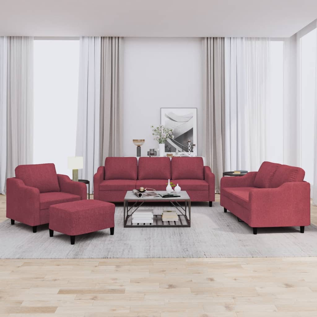 4-delige Loungeset met kussens stof wijnrood – afbeelding 1