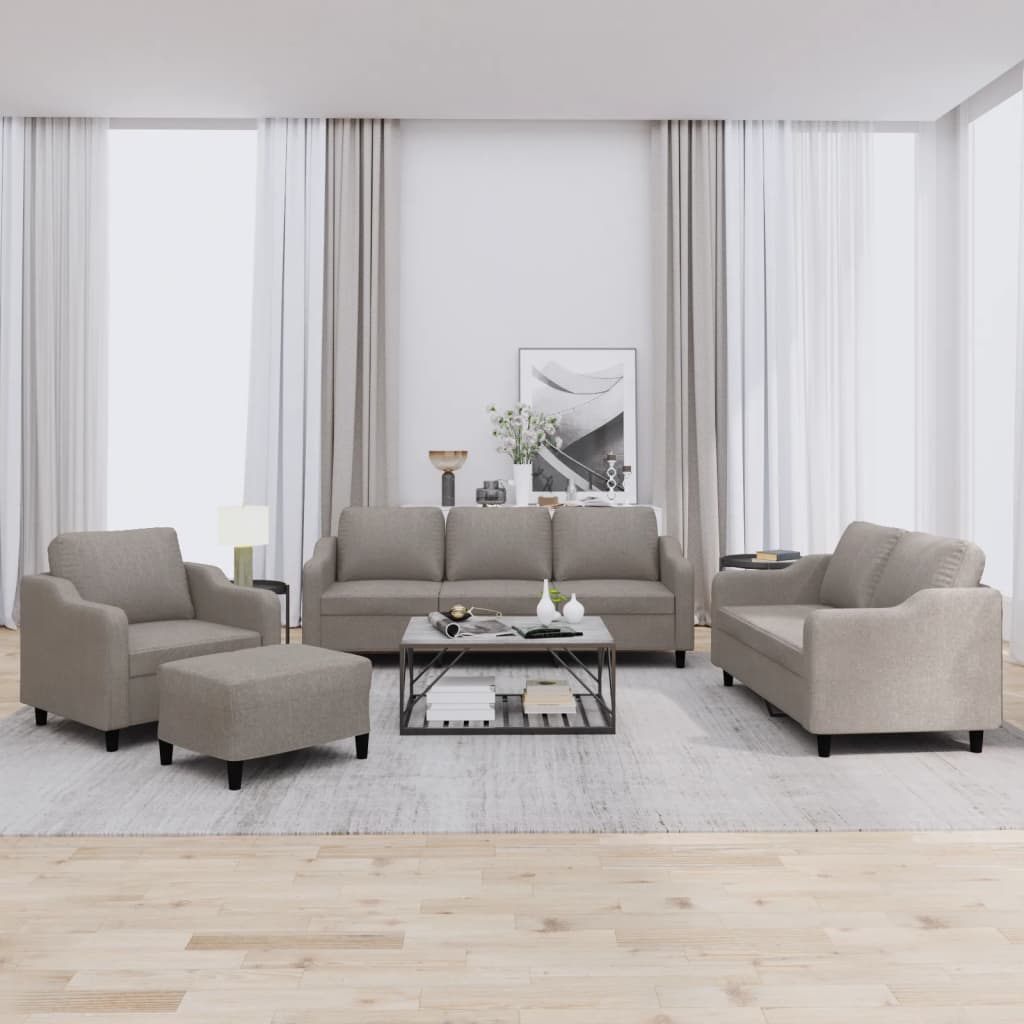 4-delige Loungeset met kussens stof taupe – afbeelding 1