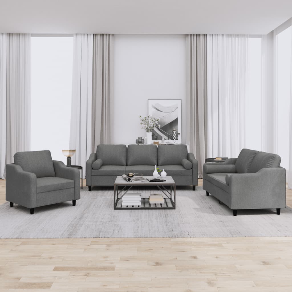 3-delige Loungeset met kussens stof donkergrijs – afbeelding 1