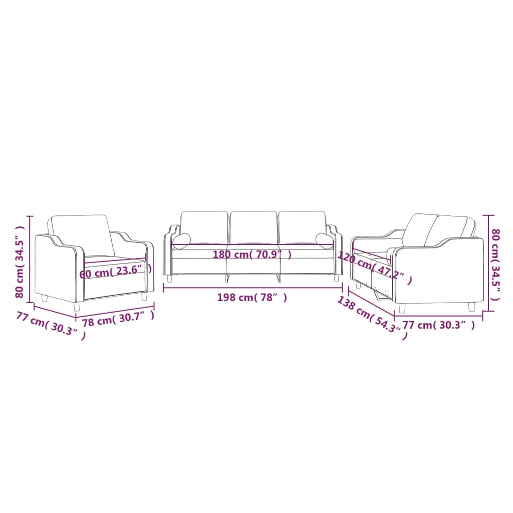3-delige Loungeset met kussens stof bruin – afbeelding 10
