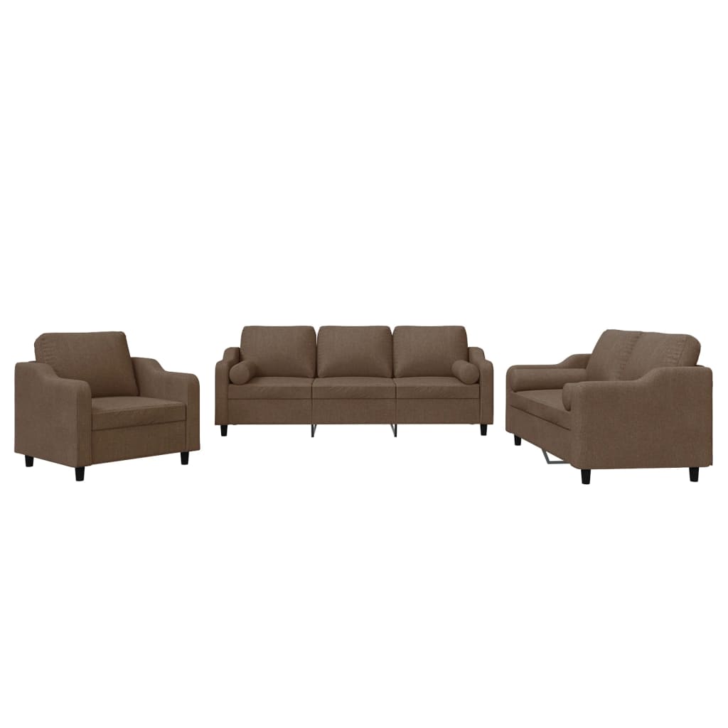 3-delige Loungeset met kussens stof bruin – afbeelding 2