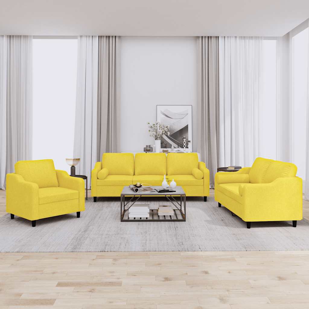 3-delige Loungeset met kussens stof lichtgeel