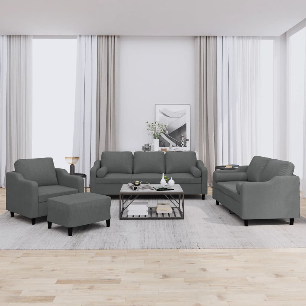4-delige Loungeset met kussens stof donkergrijs – afbeelding 1