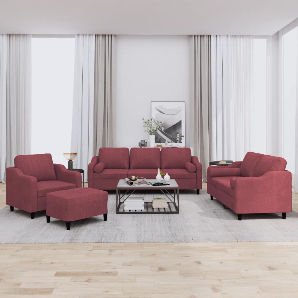 4-delige Loungeset met kussens stof wijnrood – afbeelding 1