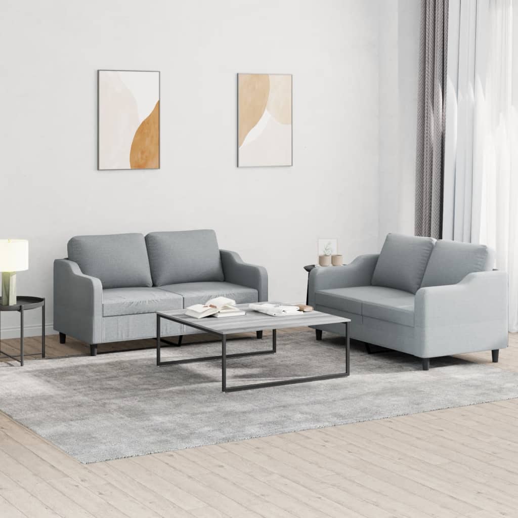 2-delige Loungeset met kussens stof lichtgrijs – afbeelding 1