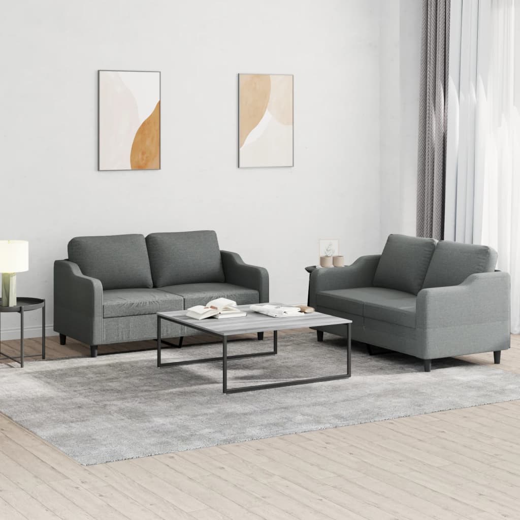 2-delige Loungeset met kussens stof donkergrijs