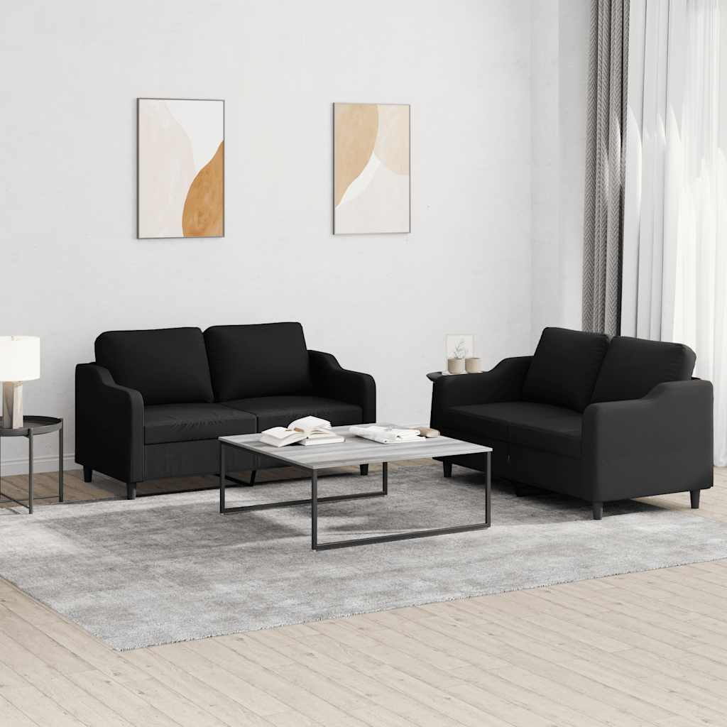 2-delige loungeset met kussens stof zwart