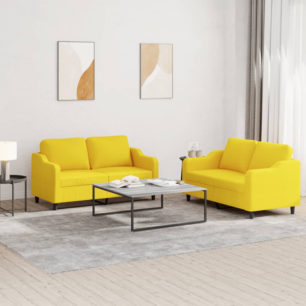 2-delige Loungeset met kussens stof lichtgeel – afbeelding 1