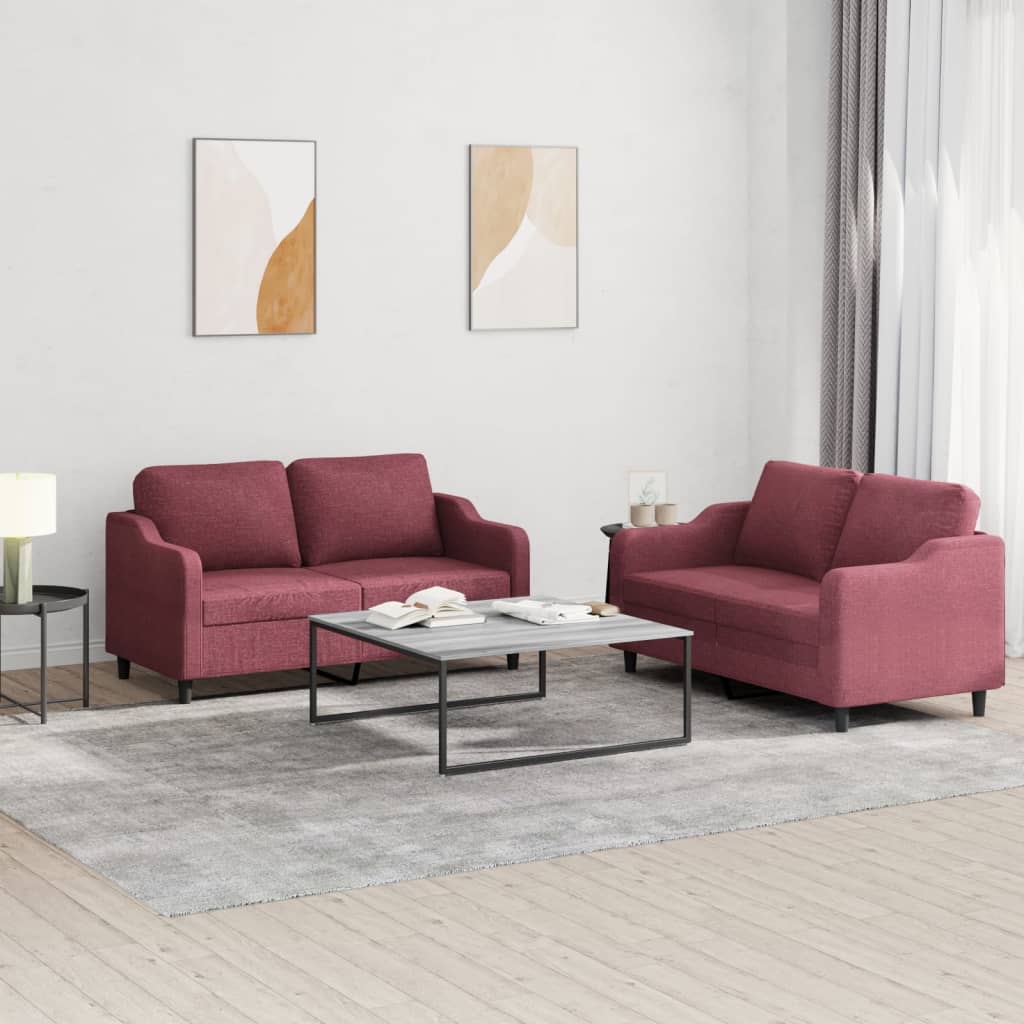 2-delige Loungeset met kussens stof wijnrood – afbeelding 1