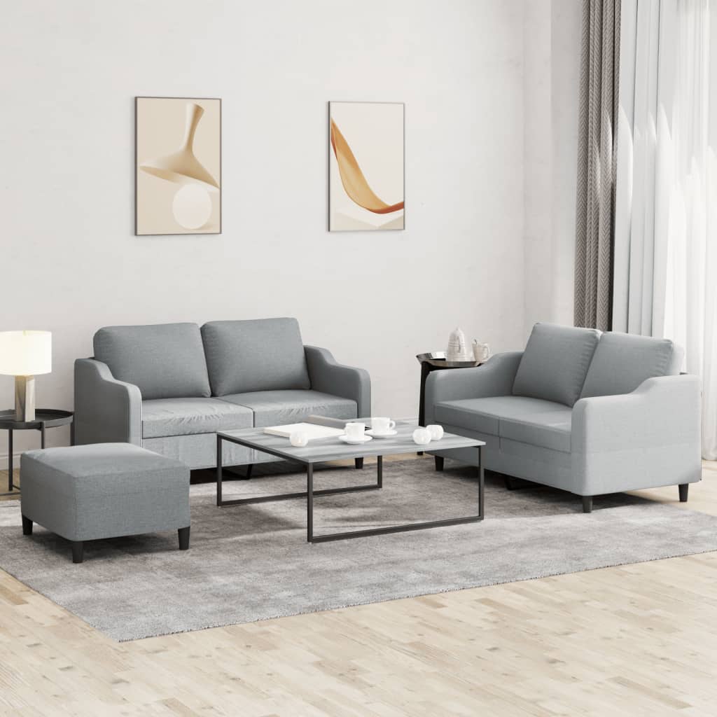 3-delige Loungeset met kussens stof lichtgrijs – afbeelding 1