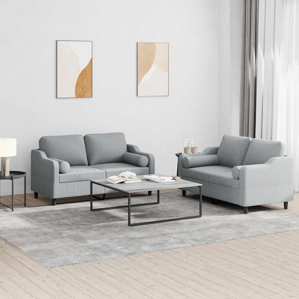 2-delige Loungeset met kussens stof lichtgrijs – afbeelding 1