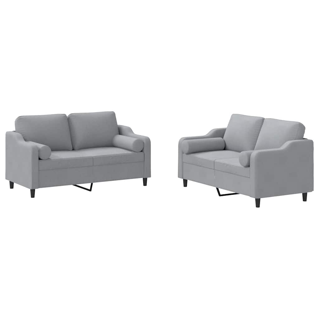 2-delige Loungeset met kussens stof lichtgrijs – afbeelding 2