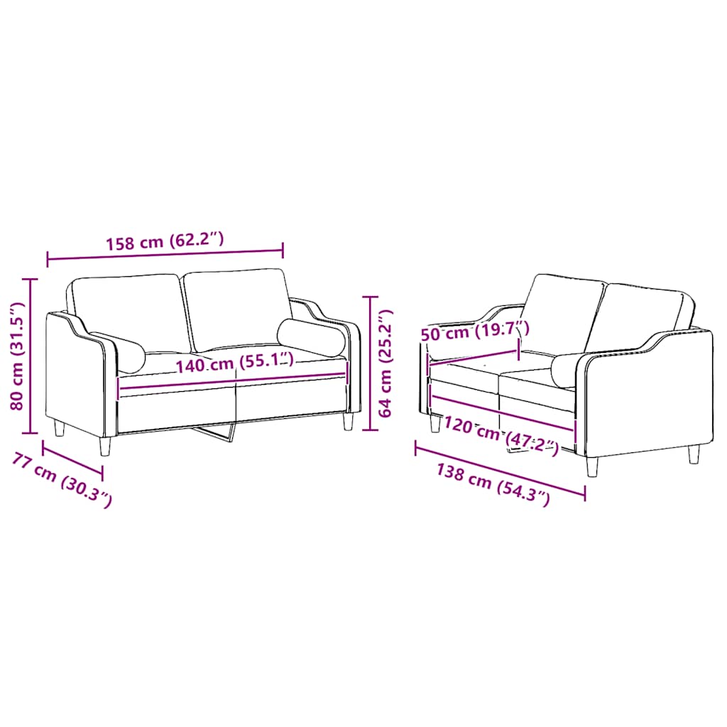 2-delige Loungeset met kussens stof lichtgrijs – afbeelding 8
