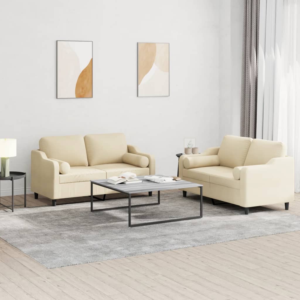 2-delige Loungeset met kussens stof crèmekleurig – afbeelding 1