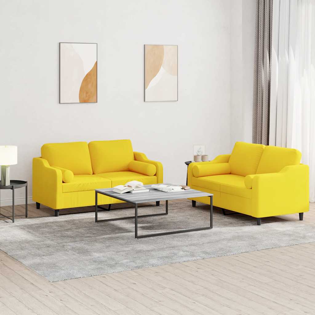 2-delige Loungeset met kussens stof lichtgeel
