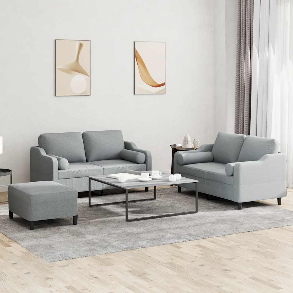 3-delige Loungeset met kussens stof lichtgrijs – afbeelding 1