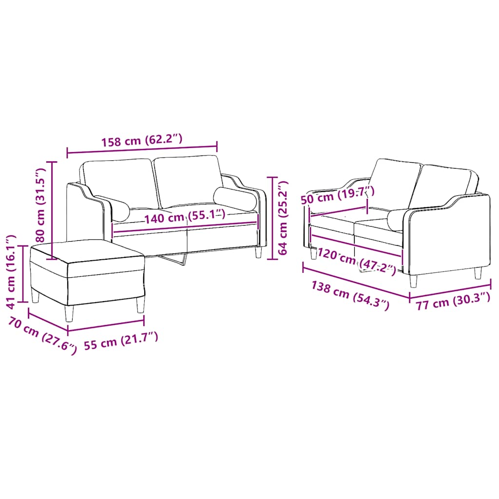 3-delige Loungeset met kussens stof lichtgrijs – afbeelding 10