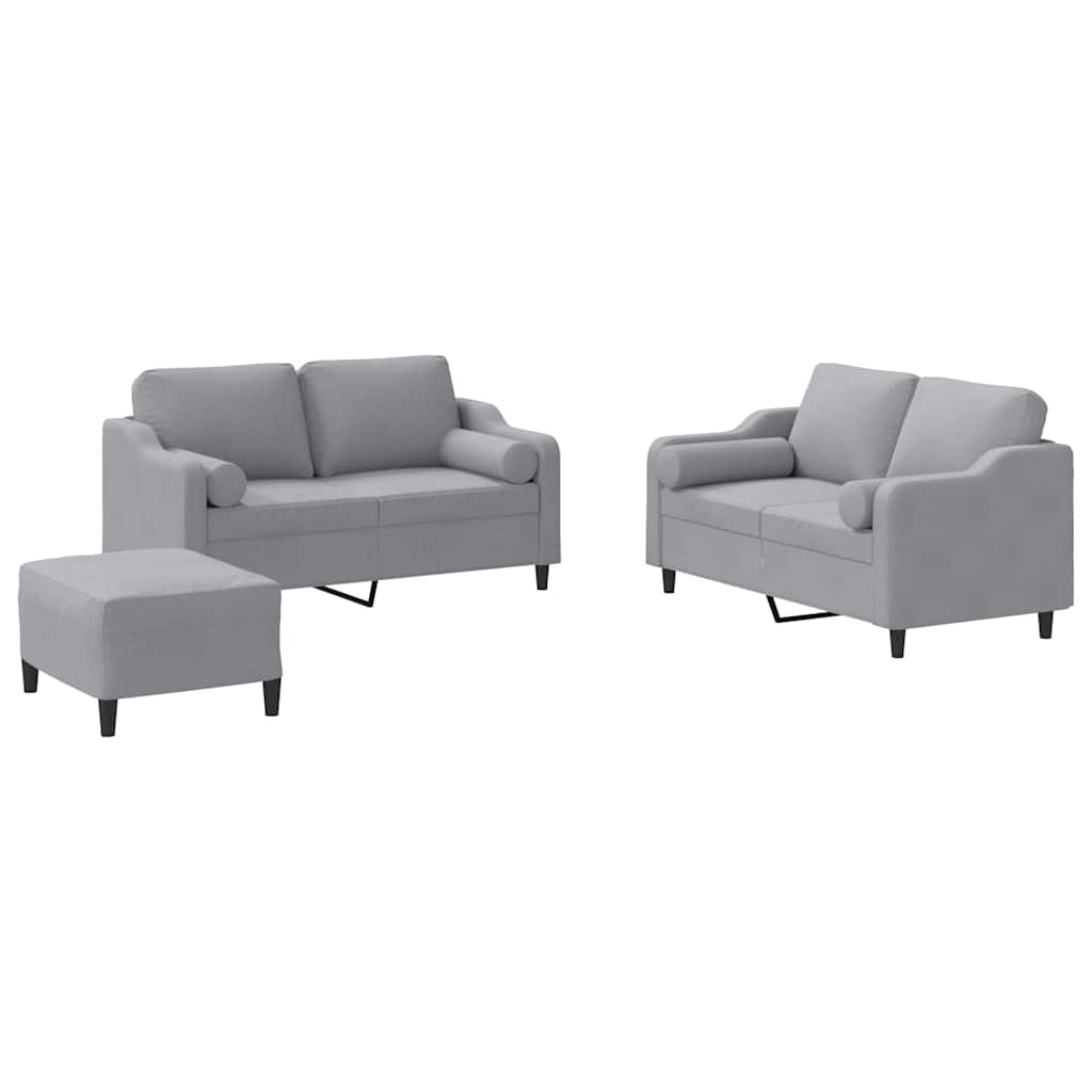 3-delige Loungeset met kussens stof lichtgrijs – afbeelding 2