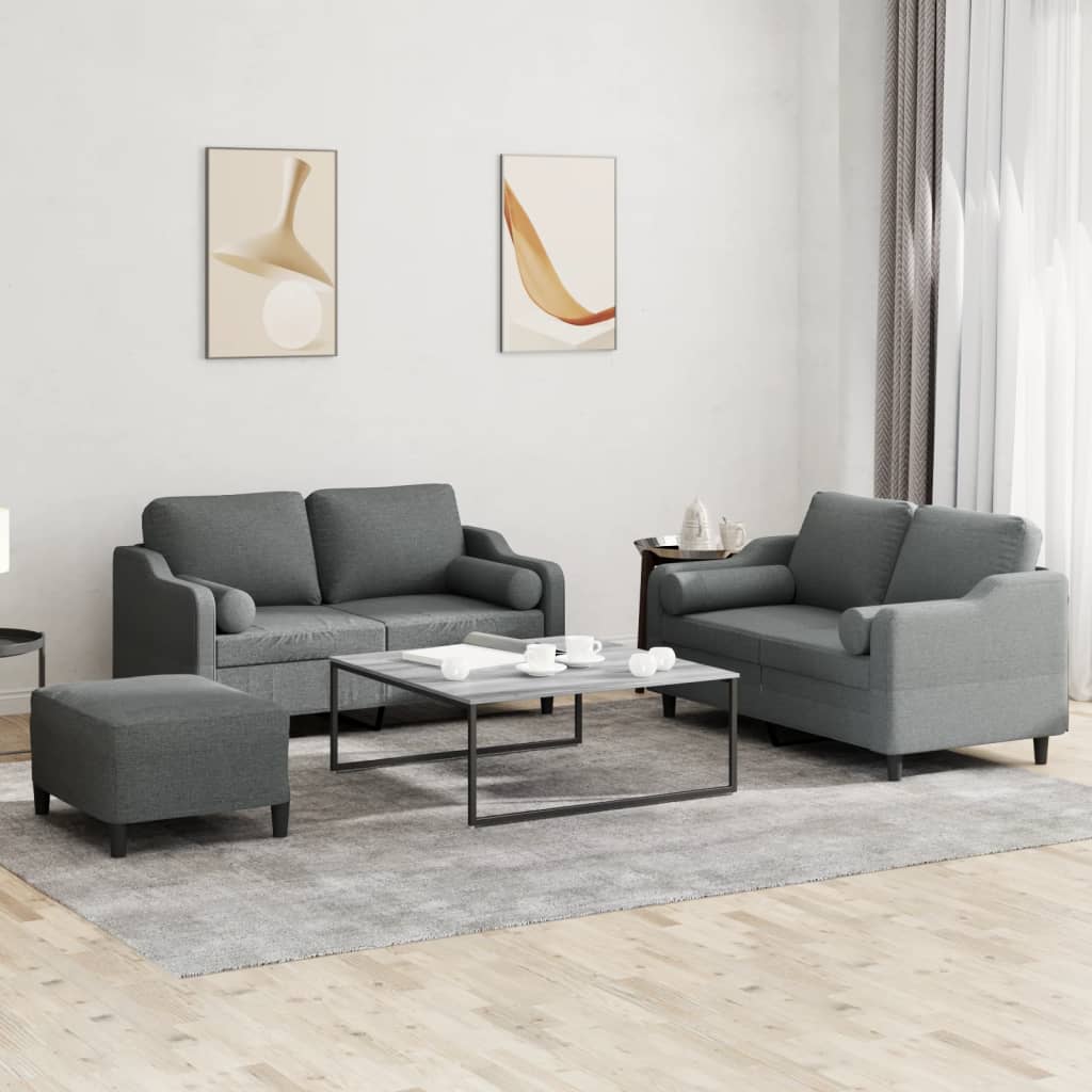 3-delige Loungeset met kussens stof donkergrijs – afbeelding 1