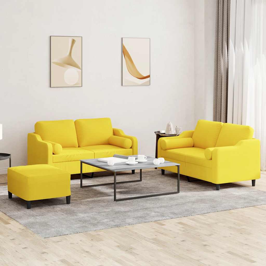 3-delige Loungeset met kussens stof lichtgeel – afbeelding 1