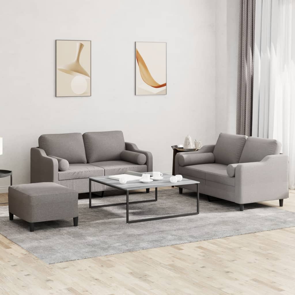 3-delige Loungeset met kussens stof taupe – afbeelding 1