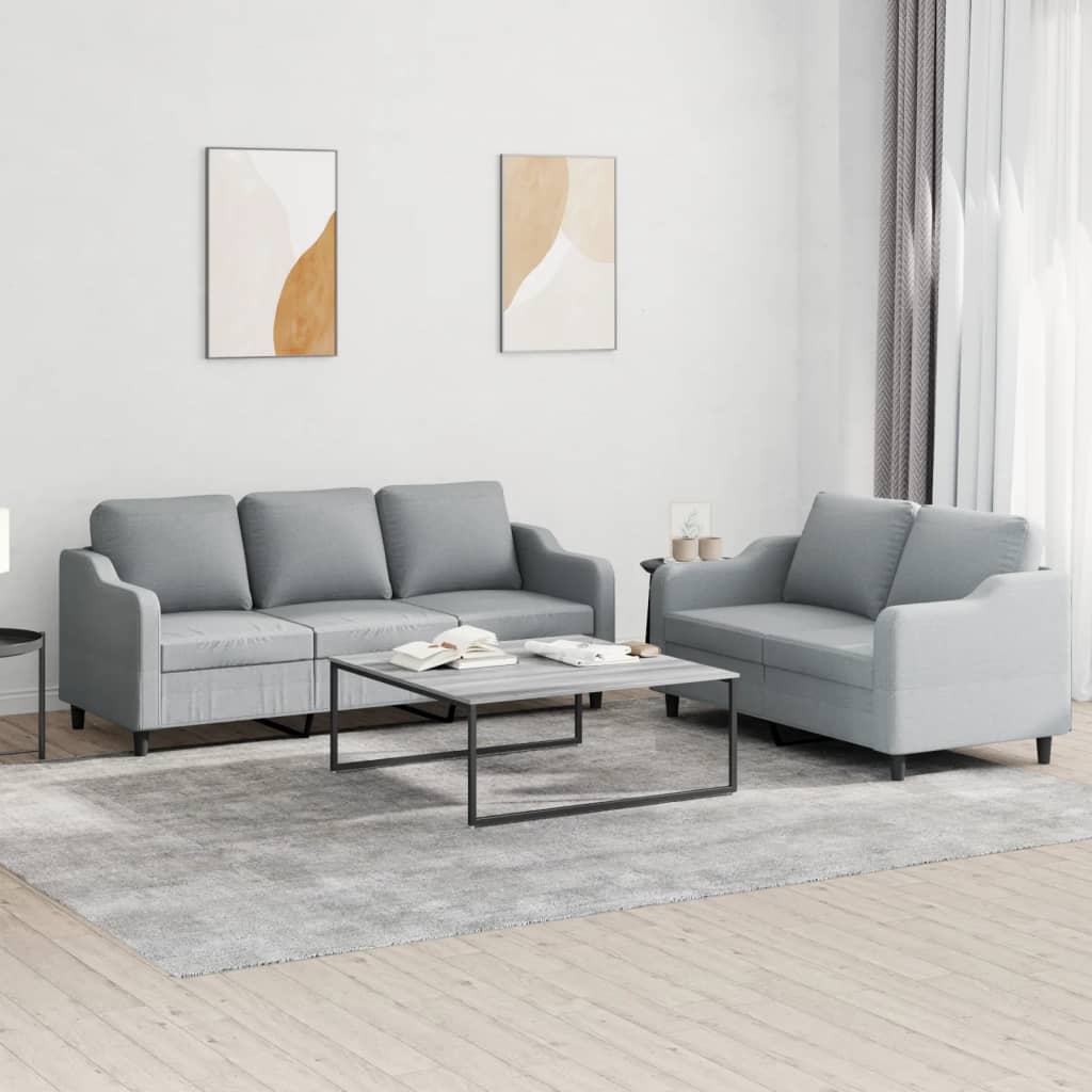 2-delige Loungeset met kussens stof lichtgrijs – afbeelding 1