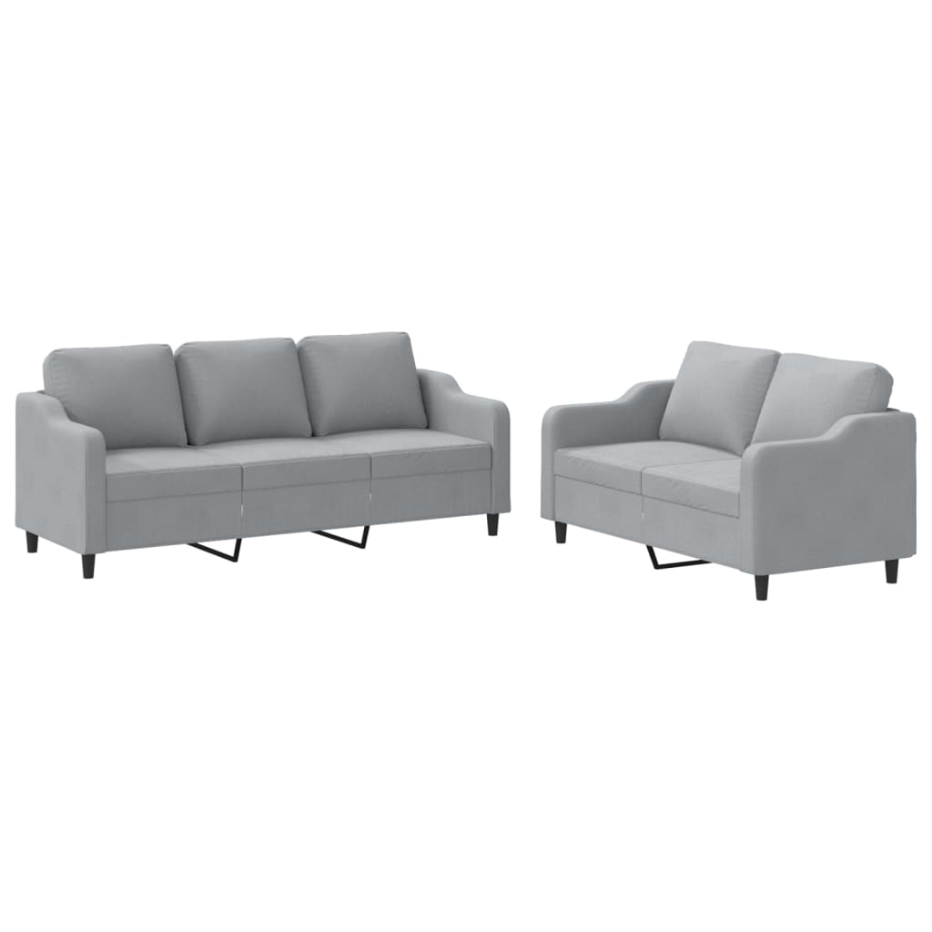 2-delige Loungeset met kussens stof lichtgrijs – afbeelding 2