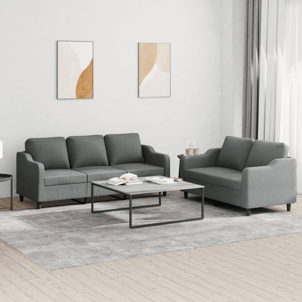 2-delige Loungeset met kussens stof donkergrijs – afbeelding 1