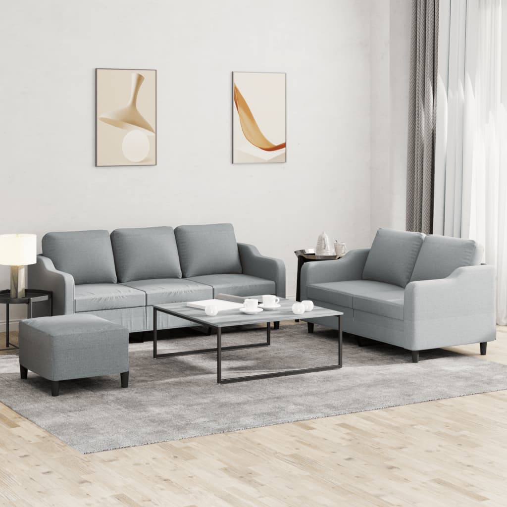 3-delige Loungeset met kussens stof lichtgrijs – afbeelding 1