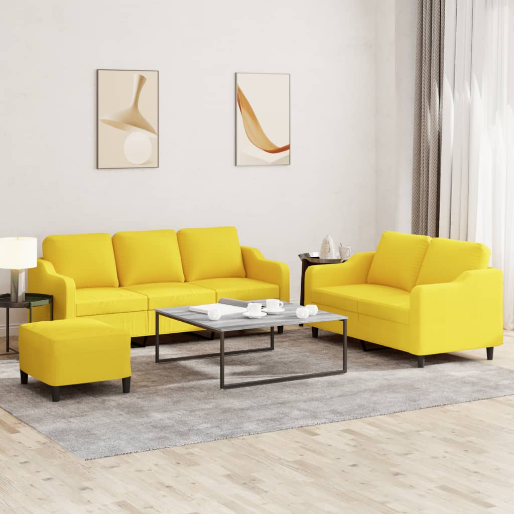 3-delige Loungeset met kussens stof lichtgeel – afbeelding 1