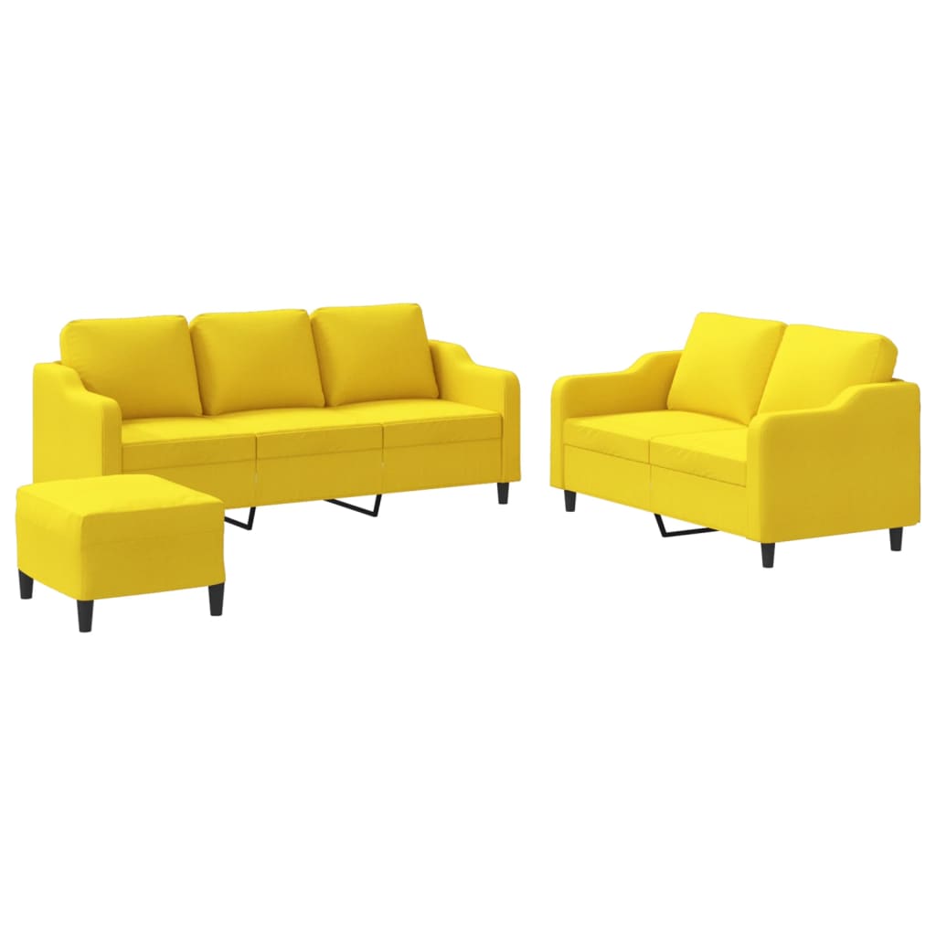3-delige Loungeset met kussens stof lichtgeel – afbeelding 2