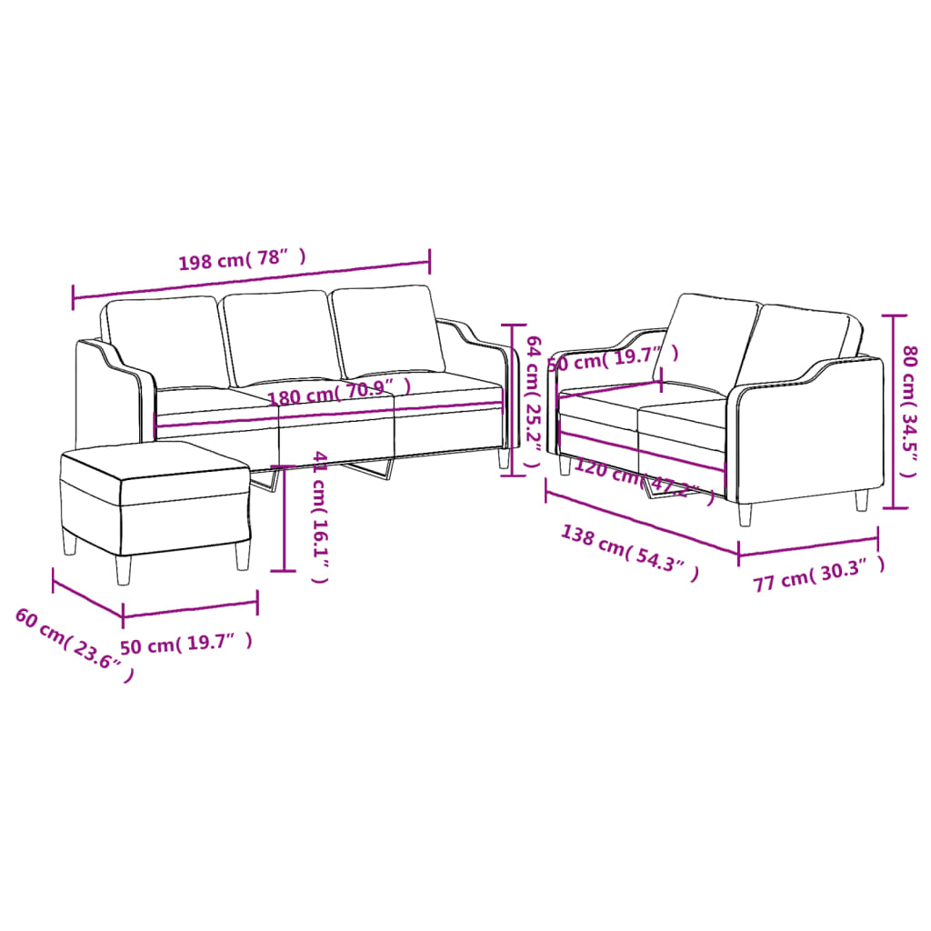 3-delige Loungeset met kussens stof lichtgeel – afbeelding 8