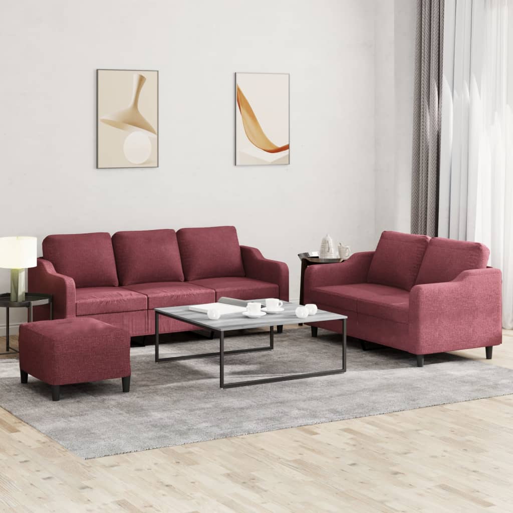 3-delige Loungeset met kussens stof wijnrood – afbeelding 1