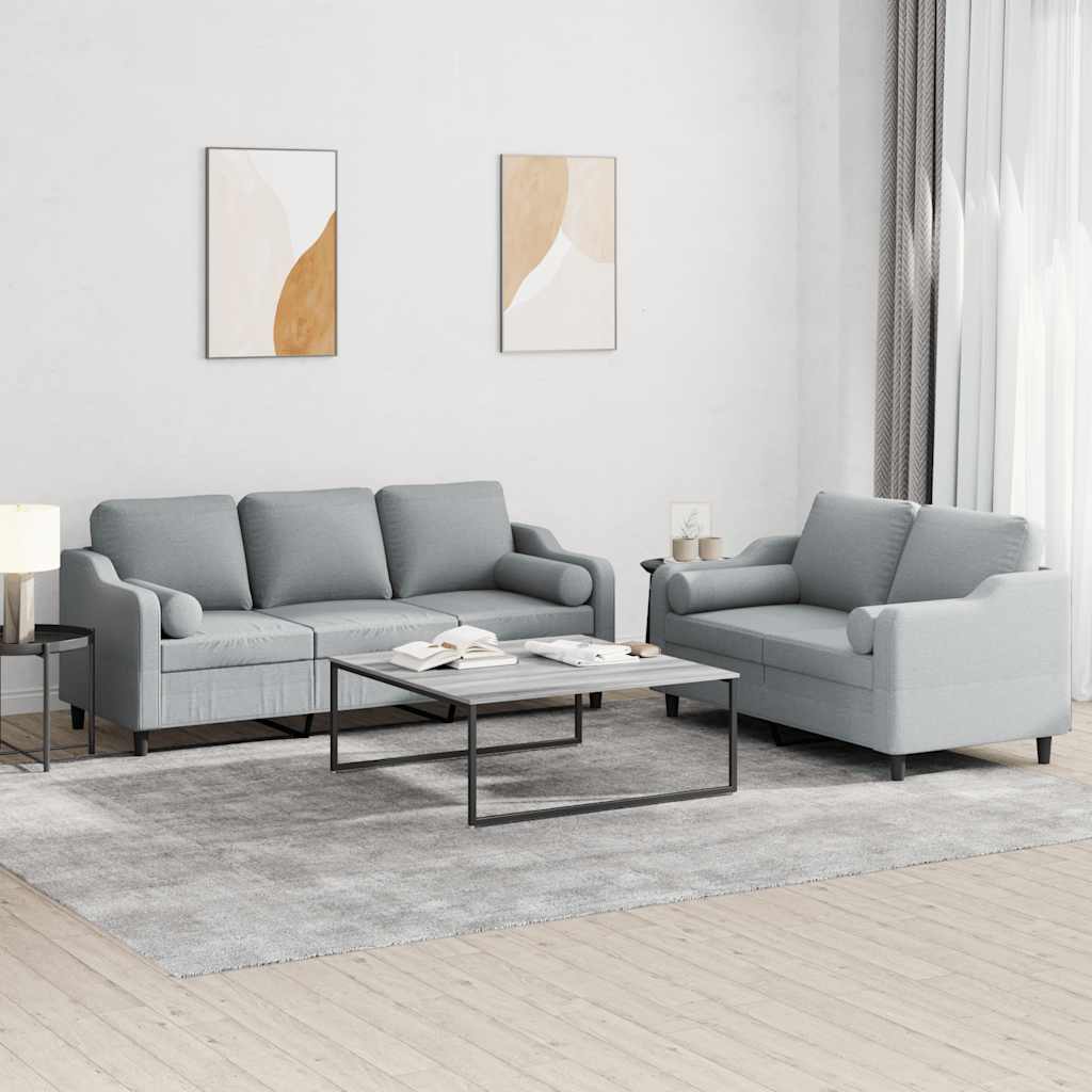 2-delige Loungeset met kussens stof lichtgrijs – afbeelding 1