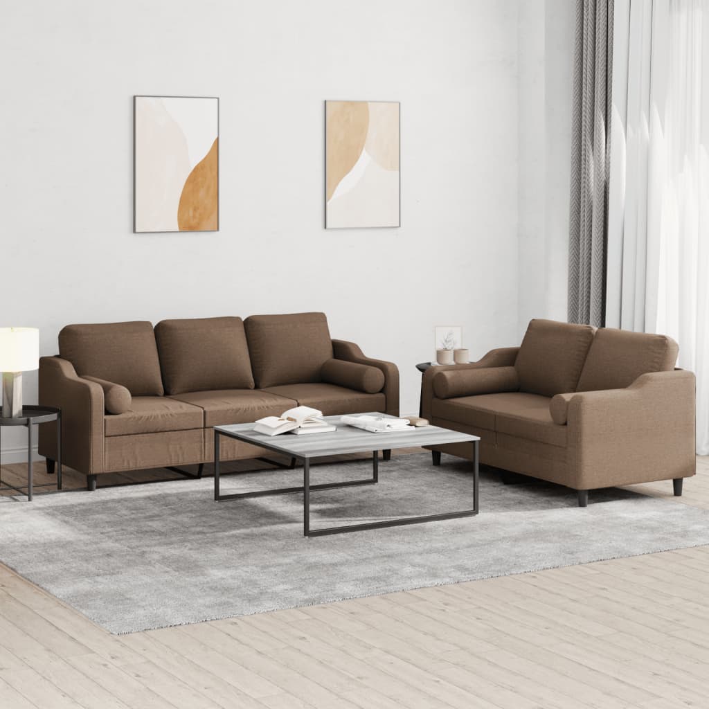 2-delige Loungeset met kussens stof bruin – afbeelding 1