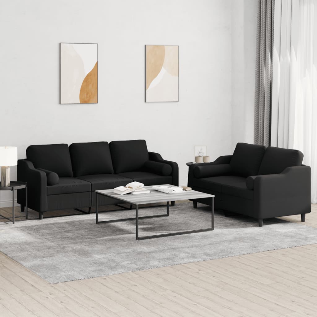 2-delige Loungeset met kussens stof zwart