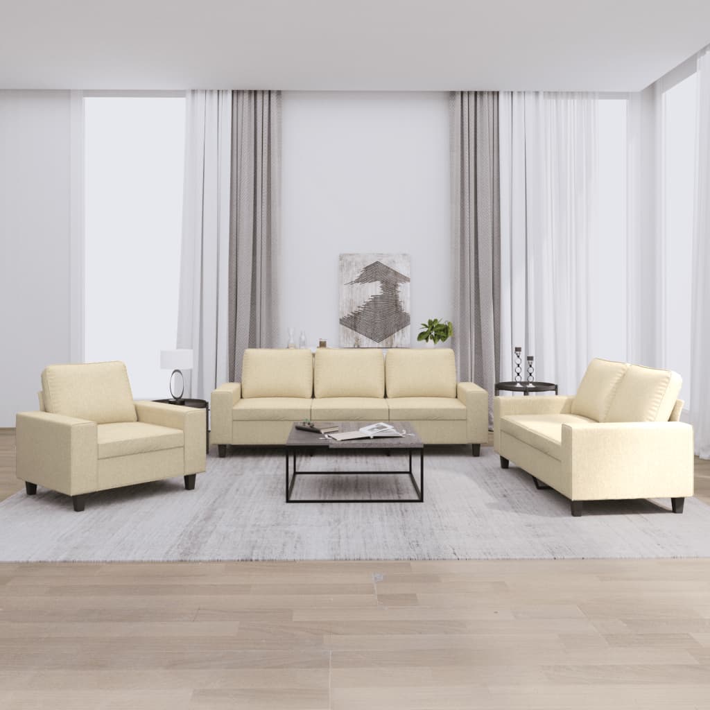 3-delige Loungeset stof crèmekleurig