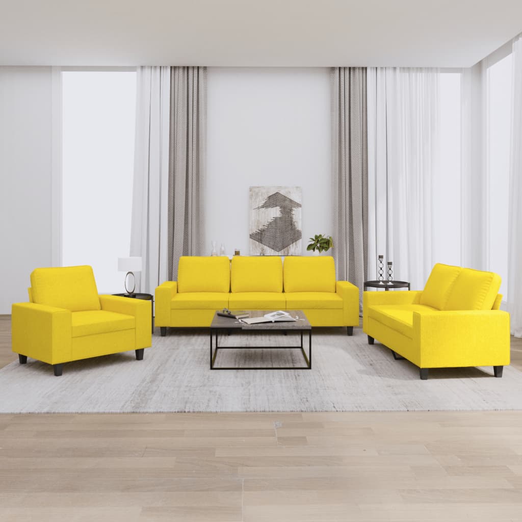 3-delige Loungeset stof lichtgeel – afbeelding 1