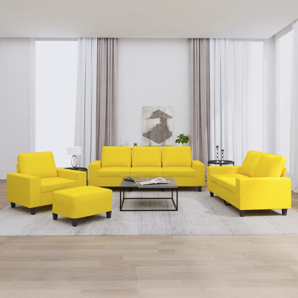 4-delige Loungeset stof lichtgeel – afbeelding 1
