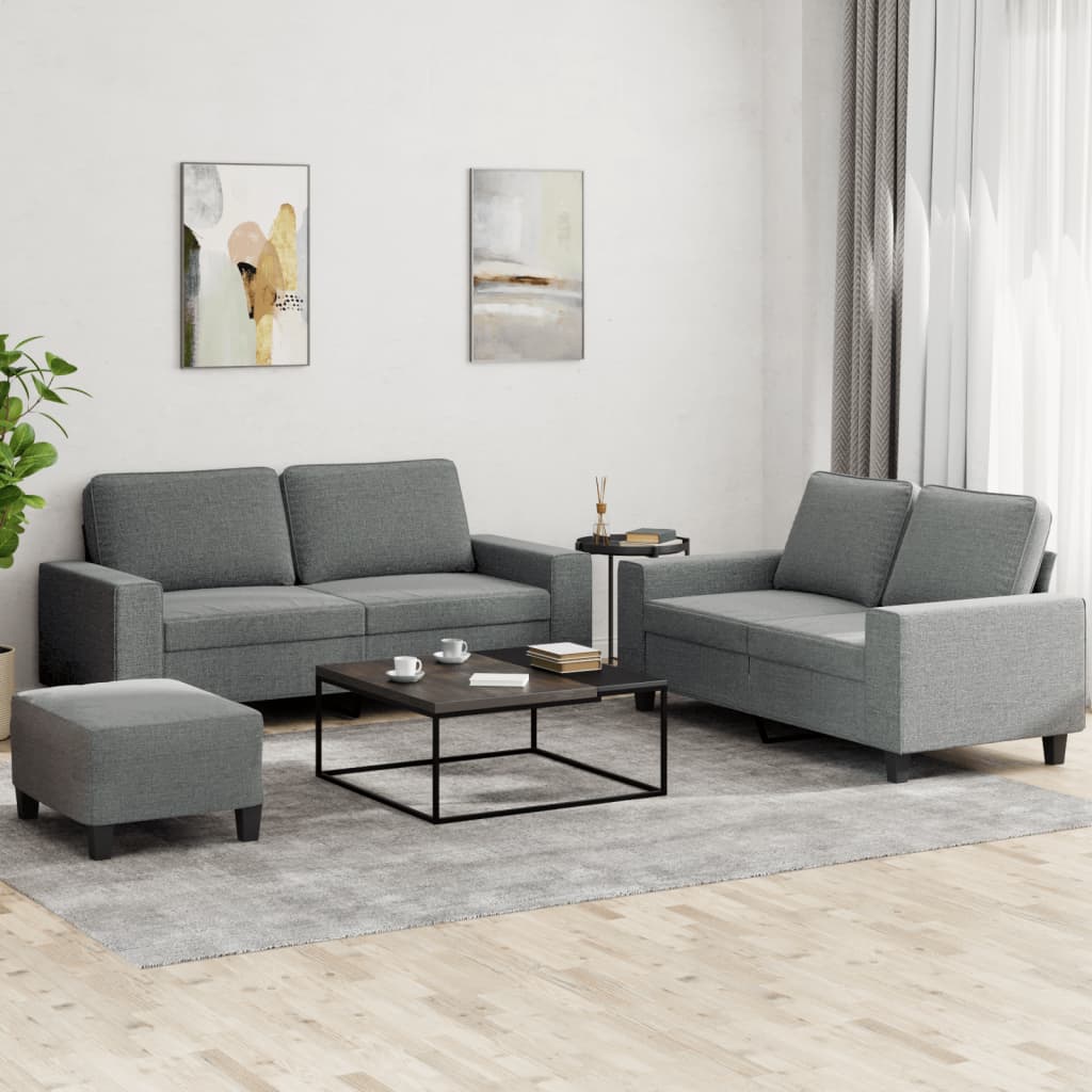 3-delige Loungeset stof donkergrijs – afbeelding 1