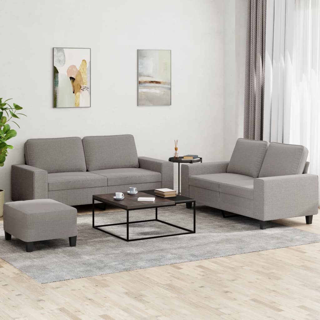 3-delige Loungeset stof taupe – afbeelding 1