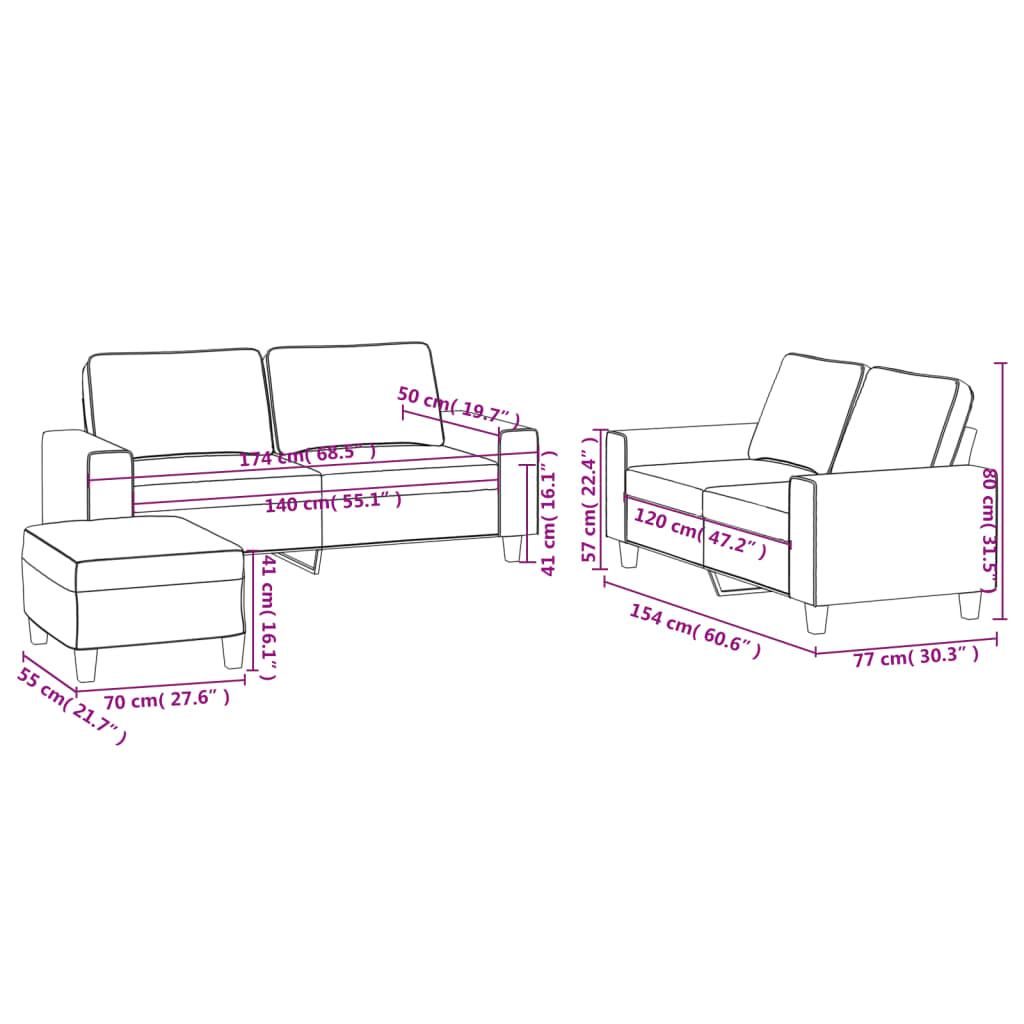 3-delige Loungeset stof taupe – afbeelding 9