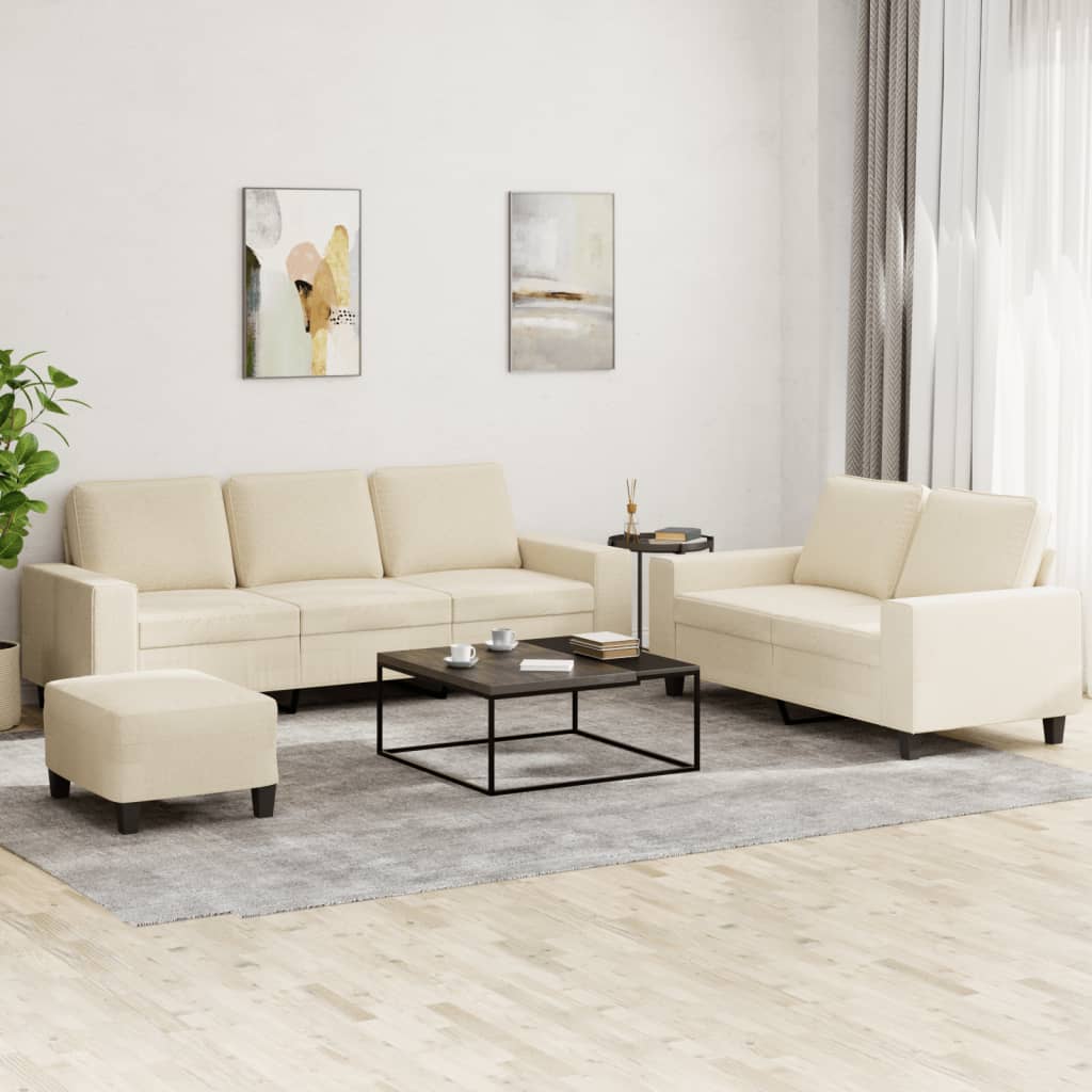 3-delige Loungeset stof crèmekleurig