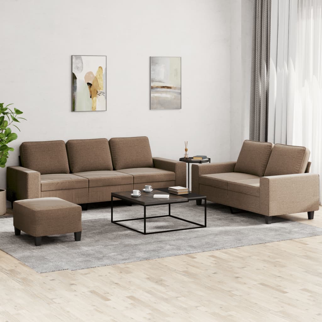 3-delige Loungeset stof bruin – afbeelding 1