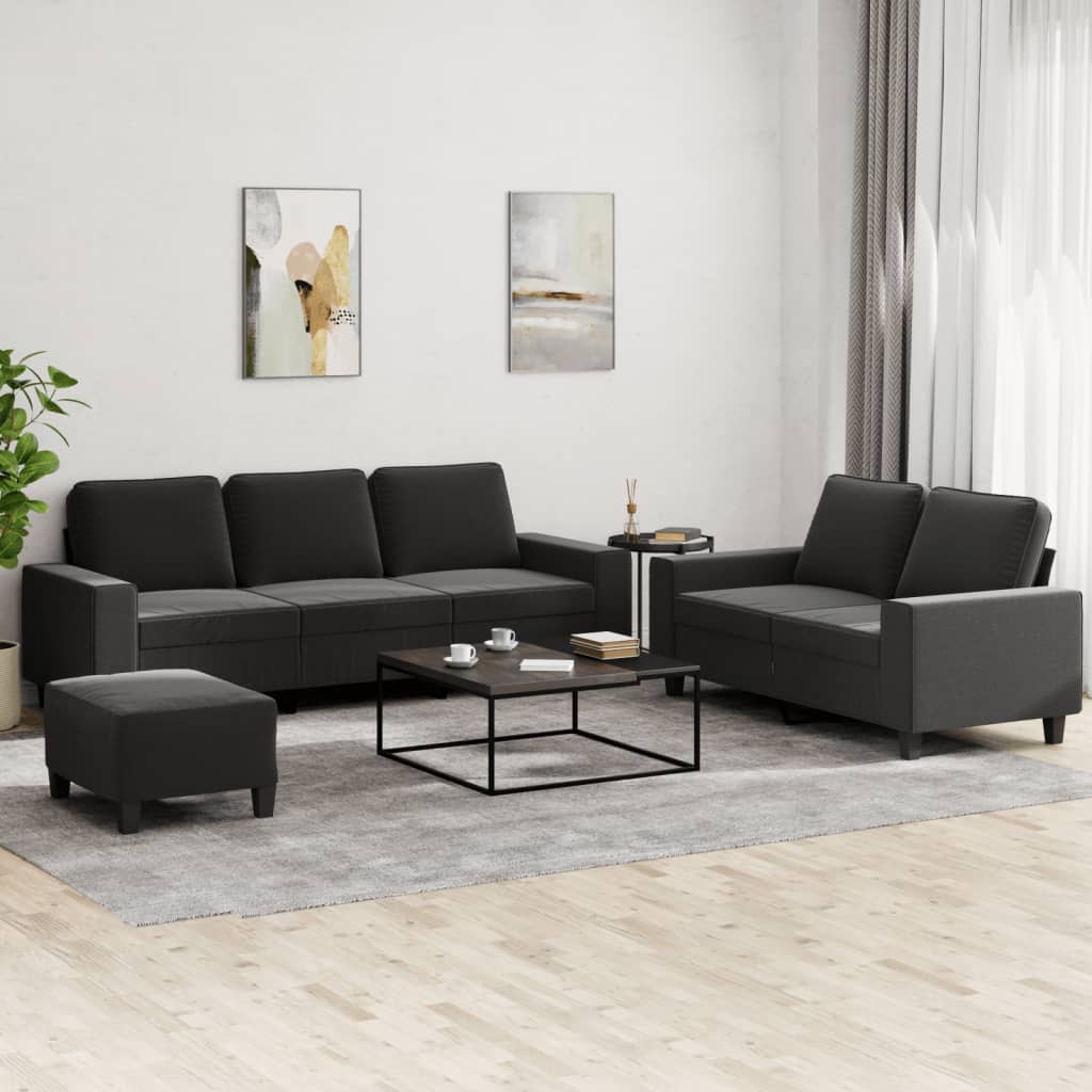 3-delige Loungeset stof zwart – afbeelding 1