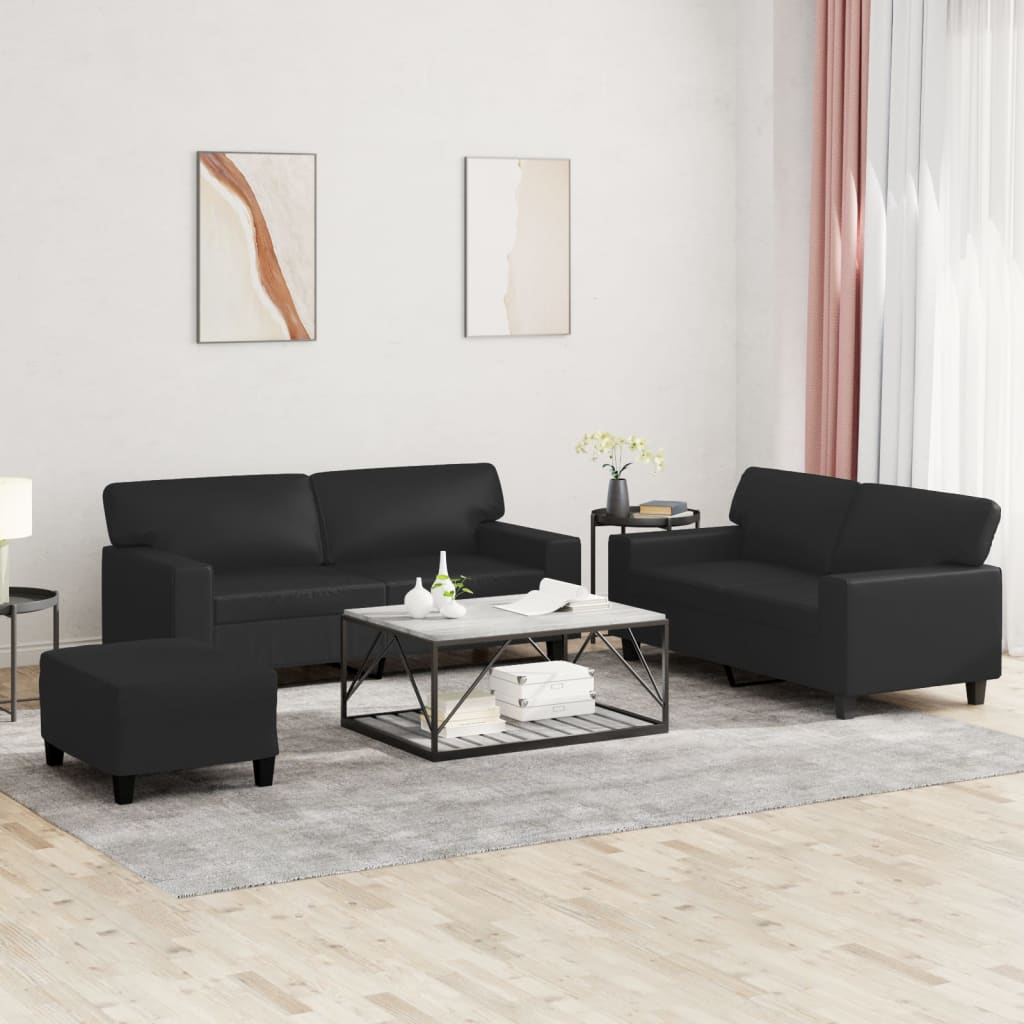 3-delige Loungeset kunstleer zwart