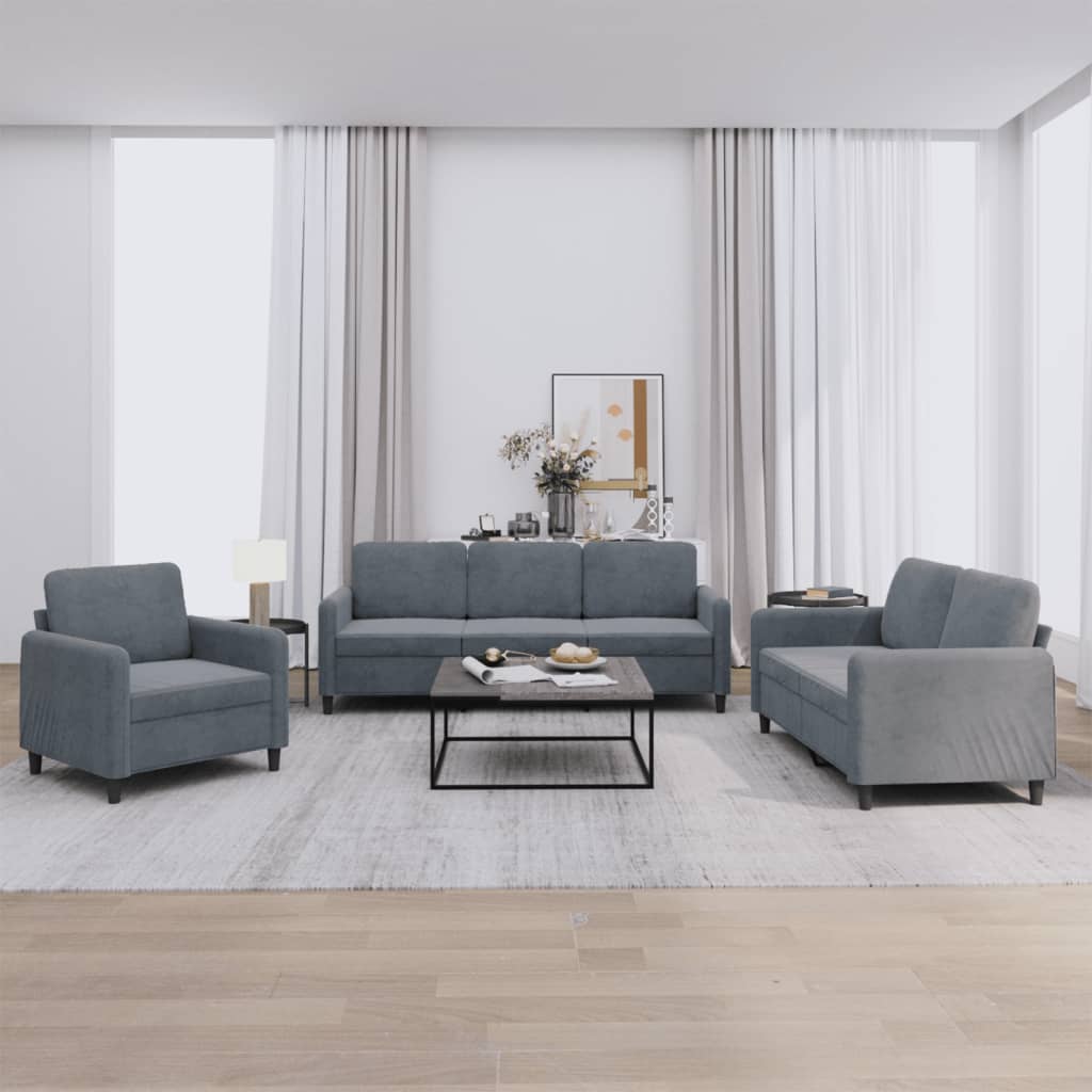 3-delige Loungeset fluweel donkergrijs