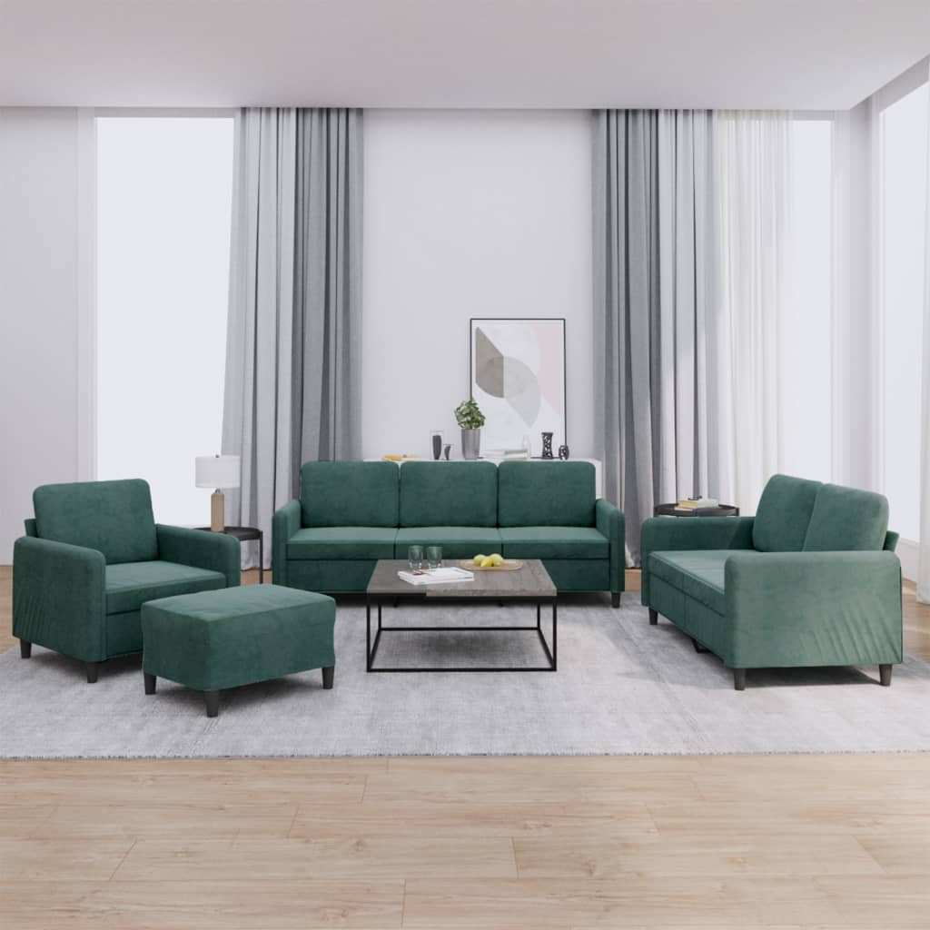 4-delige Loungeset fluweel donkergroen – afbeelding 1